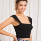 Black Sleeveless Double Square Neck Crop Knit Top