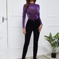 Stand Collar Lettuce Trim Glitter Slim Fit Top