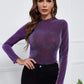Stand Collar Lettuce Trim Glitter Slim Fit Top