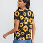 Batwing Sleeve Keyhole Neck Sunflower Print Top