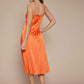Neon Orange Sleeveless Zipper Back Solid Satin Halter Dress