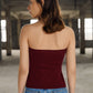 Burgundy Strapless Sleeveless. Button Front Solid Knit Top