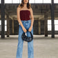 Burgundy Strapless Sleeveless. Button Front Solid Knit Top