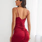 Spaghetti Strap Sleeveless Solid Ruched Back Cami Slim Fit Dress