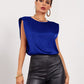 Round Neck Solid Sleeveless Shoulder Pad Satin Top