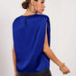 Round Neck Solid Sleeveless Shoulder Pad Satin Top