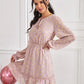 Boho Tie Neck Gilding Print Bishop Sleeve High Waist Chiffon Dress