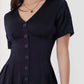 V-neck Short Sleeve Button Front Romper