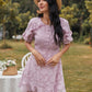 Round Neck Solid Ruffle Trim Button Front High Waist Dress