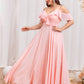 Plus Baby Pink Chiffon Cold Shoulder Ruffle Trim Maxi Prom Dress
