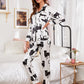 Animal Print Button Up Top and Pants Satin Night Sleepwear Set