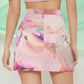 Satin Watercolor Tie-Dye Slit High Waist Mini Skirt