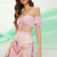 Satin Watercolor Tie-Dye Slit High Waist Mini Skirt