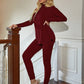Stand Collar Solid Mock Neck Ribbed Lounge Sleepwear Set
