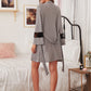 Grey Contrast Lace Spaghetti Strap Split Hem Cami Night Dress Sleepwear With Belted Robe