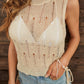 Round Neck Sleeveless Lace Up Knot Open Knit Cover Up