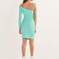 Neon Green One Shoulder Ruched Slim Fit Mini Dress