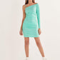 Neon Green One Shoulder Ruched Slim Fit Mini Dress
