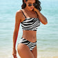 Black White Zebra Stripe Bandeau Bikini Swimsuit