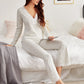Light Grey Contrast Lace Panel V-neck Pyjama Sleepwear Set