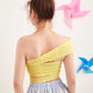 Yellow Sleeveless One Shoulder Cut Out Top