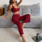 Burgundy Scoop Neck Solid Tank Top and Trousers Lounge Sleepwear Set