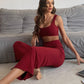 Burgundy Scoop Neck Solid Tank Top and Trousers Lounge Sleepwear Set