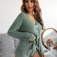 V-Neck Button Front Waffle Knit Lounge Sleepwear Set