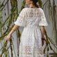 White Square Neck Lantern Sleeve Lace Dress Without Belt