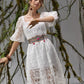 White Square Neck Lantern Sleeve Lace Dress Without Belt