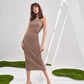 Round Neck Sleeveless Solid Slim Fit Jumper Dress