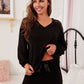 Black Solid Contrast Lace Rib-Knit Pyjama Sleepwear Set