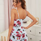 Backless Floral Spaghetti Strap Sleeveless Cami Top and Lace Trim Shorts Pyjama Sleepwear Set