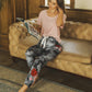 Round Neck Solid Top With Floral Print Trousers Pyjama Sleepwear Set