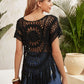 Black Scoop Neck Fringe Trim Sheer Cover Up