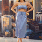 Blue Criss Cross Spaghetti Strap Sleeveless Ruched Bust Satin Cami Top and Skirt Set