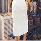 White Drawstring Split High Solid Satin Skirt
