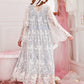 Floral Embroidery V-Neck Sleepwear Night Dress and Tie Front Robe