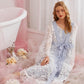 Floral Embroidery V-Neck Sleepwear Night Dress and Tie Front Robe