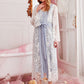 Floral Embroidery V-Neck Sleepwear Night Dress and Tie Front Robe