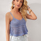 Blue Spaghetti Strap Sleeveless Solid Open Knit Crop Top