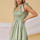 Mint Green Sleeveless Satin Smocked Picot Self-Tie Cami Mini Dress