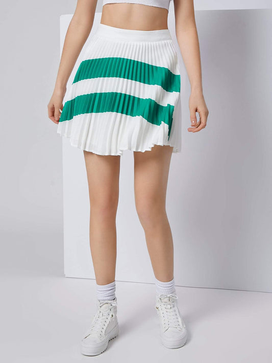 Two Tone Pleated Zipper High Waist Skirt