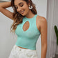 Pastel Green Round Neck Cut Out Detail Knit Slim Fit Top