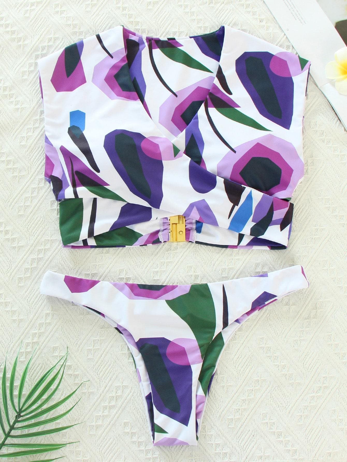 Allover Graphic Criss Cross Wrap High Cut Bikini Swimsuit