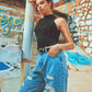 Black Stand Collar Contrast Stitch Slim Fit Tank Top