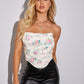 White Zip Back Sleeveless Strapless Floral Tube Top