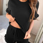 Round Neck Waffle Knit Flounce Sleeve Lounge Sleepwear Set