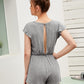 Grey Keyhole Back Round Neck Tie Front Butterfly Sleeve Rib-knit Romper