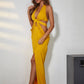 Mustard Yellow Halter Plunging Neckline Cut-Out Backless Sleeveless Maxi Dress